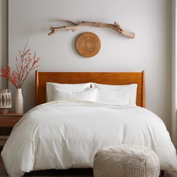 Queen Quince 100% Organic Cotton Ivory Duvet Cover W/ 2 Standard Shams Shams - Picture 2 of 8